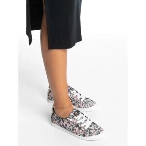 Roxy Bayshore Girl's Sz 5 Pink Shoes Slip on Canvas Sneakers Floral White Laces